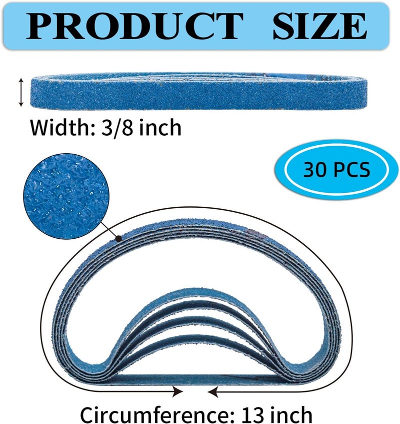 SHUTTLE GENIUS 30 Pcs 3/8x13 Inch Zirconia Sanding Belts, 60 Grit Zirconia Sanding Belts for Air Belt Sander, 3/8 x 13 Sanding Belts for Metal Grinding (3/8x13in, 60 Grit) - Image 2